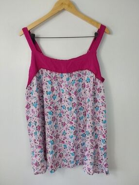 NWT Lane Bryant Pink Floral Pom Trim Detail Tank Top Summer Feminine